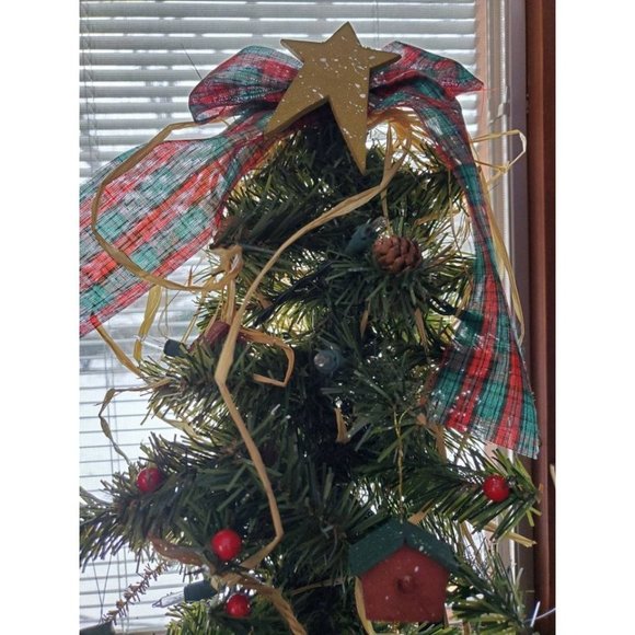 Handmade Lighted Tabletop Holiday/Christmas Tree with Wood Birdhouse Ornaments - Picture 3 of 9